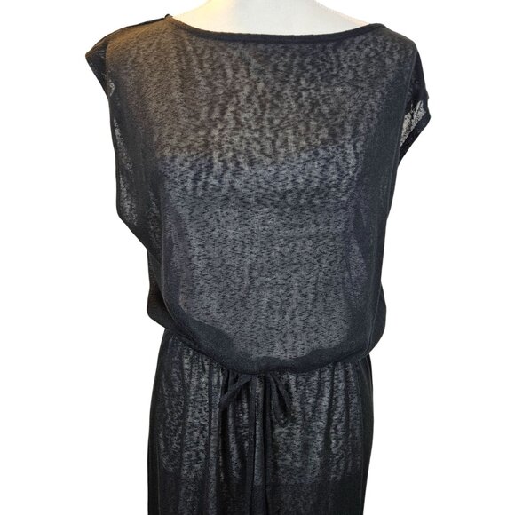 Kona Sol Womens Black Sheer Swimsuit Cover-Up Dress Waist Tie & Side Slits SZ S - Picture 4 of 11